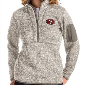 Women's San Francisco 49ers Antigua Oatmeal Fortune Half-Zip Pullover Jacket